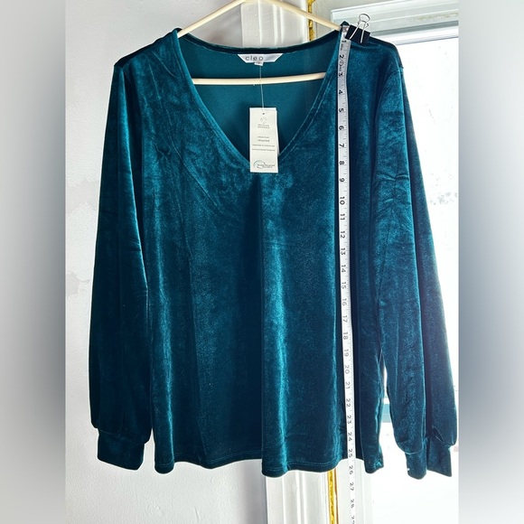 BNWT Cleo size L velvet greenish/blue long-sleeve shirt - Picture 9 of 10